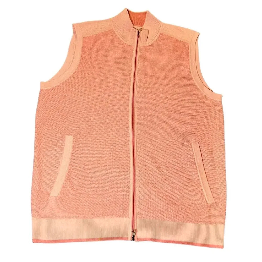 Tommy Bahama Medium Coolside Island Zone Full Zip Vest Golf Sweater Peach Orange